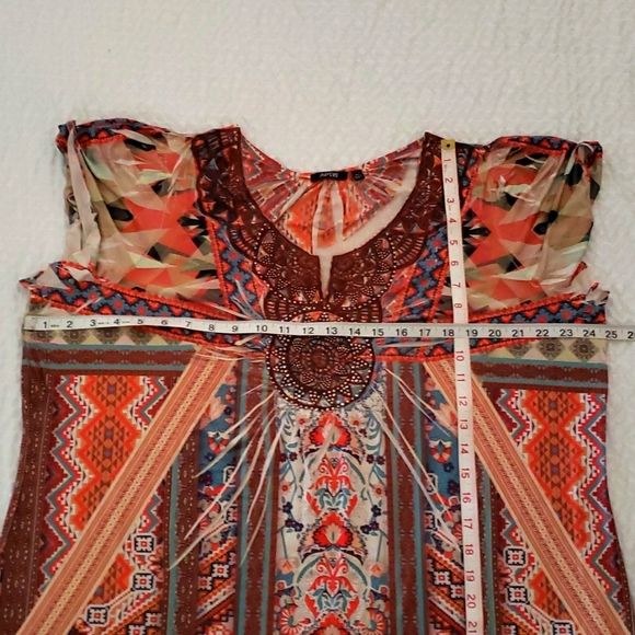 Floral Aztec Top. Lace. Vertical Lines. Vertical Stripes. Crepe - Picture 9 of 14